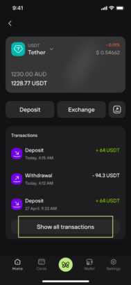 Wallet show tranactions